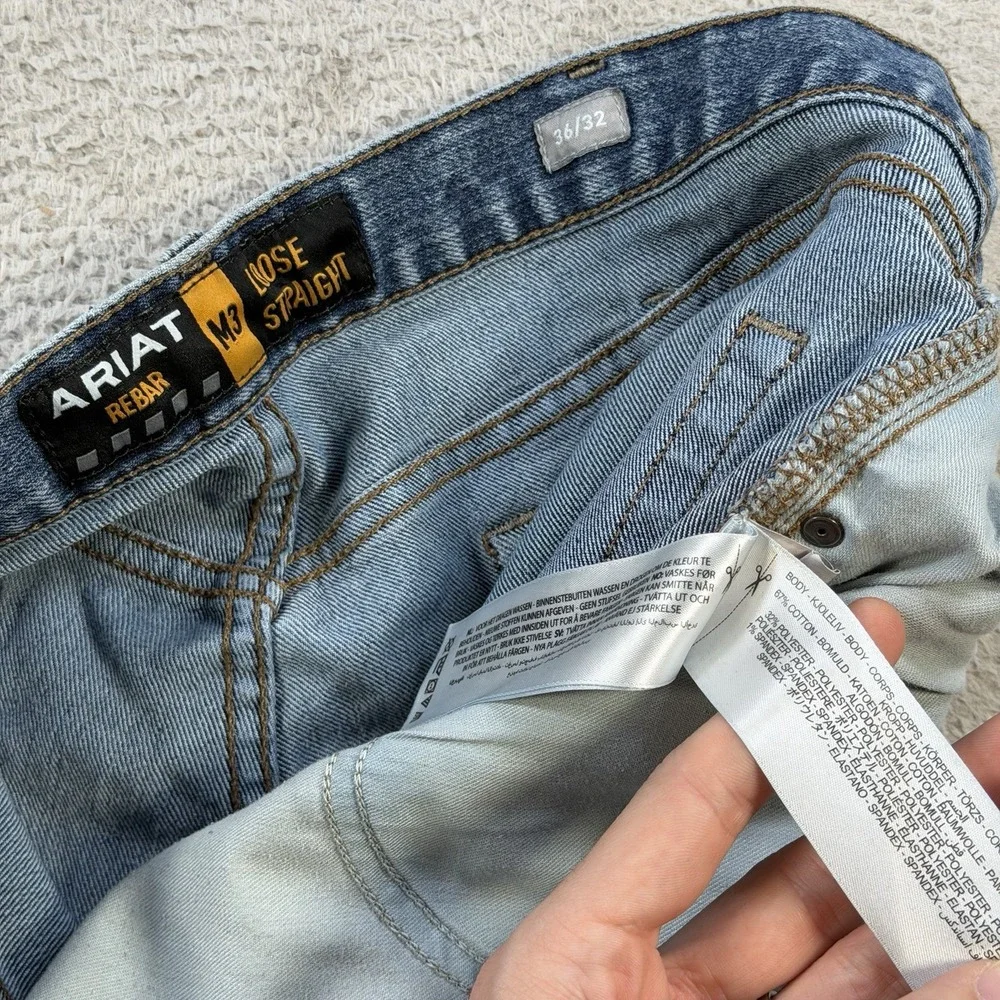 Ariat FR Jeans Mens 36x32 M3 Loose Straight Blue Denim Stretch Flame Resistant
